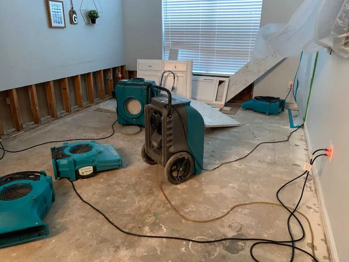 Dehumidifier in flood-cut room for Water Damage Restoration in Plainfield
